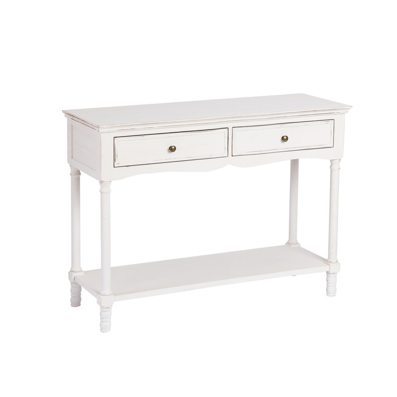 Brighton Distressed White Wood 2-Drawer Storage Console Table