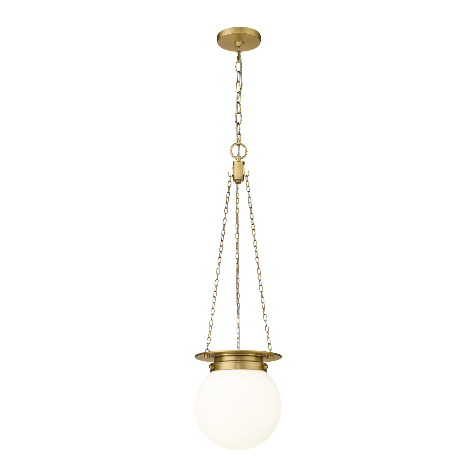 Zella Single Light Glass Dimmable Pendant, Heritage Brass, White, 82.75" H x 9" W x 9" D