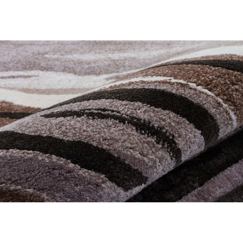 Tapis touffeté à motif de rayures beige et gris spécial, Tapis de couloir 2 pi 7 po x 6 pi 7 po
