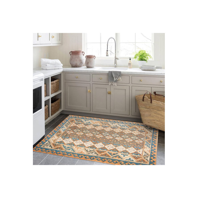 Tapis décoratif beige moderne lavable à la machine, Sous-tapis rectangulaire 2 pi 6 po x 4 pi 11 po