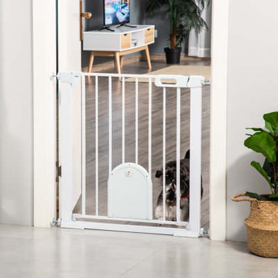 75-103 cm Pet Safety Gate Pressure Fit Stair with Small Door Double Locking