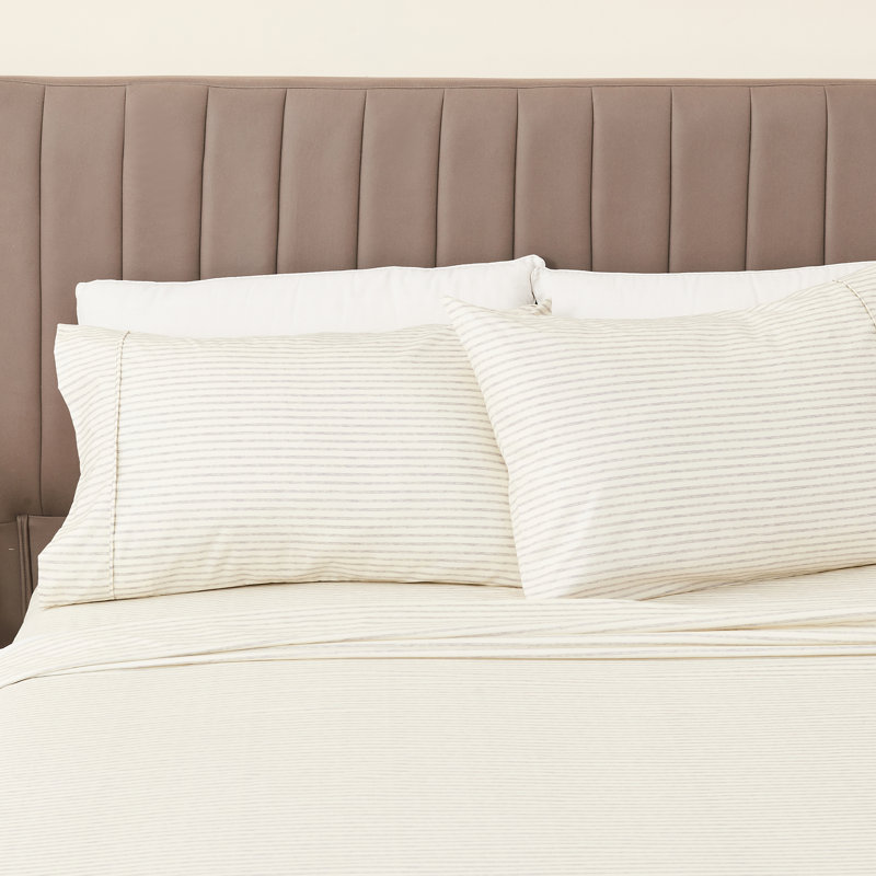 Ultra Soft Lodge Printed Microfiber Sheet Set, King, Stripe Light Gray