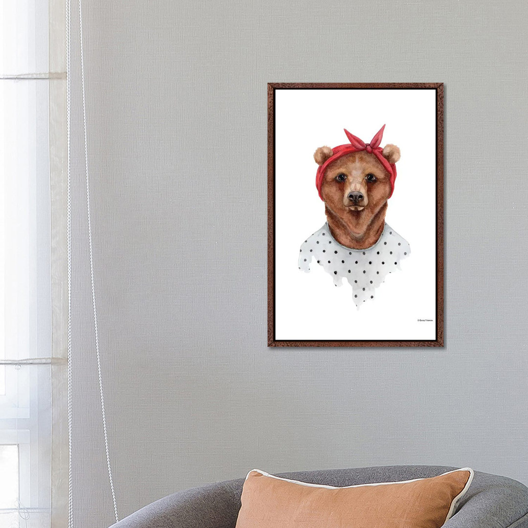 Bear In Bandana von Rachel Nieman - Galerie-verpackte Leinwand Giclée