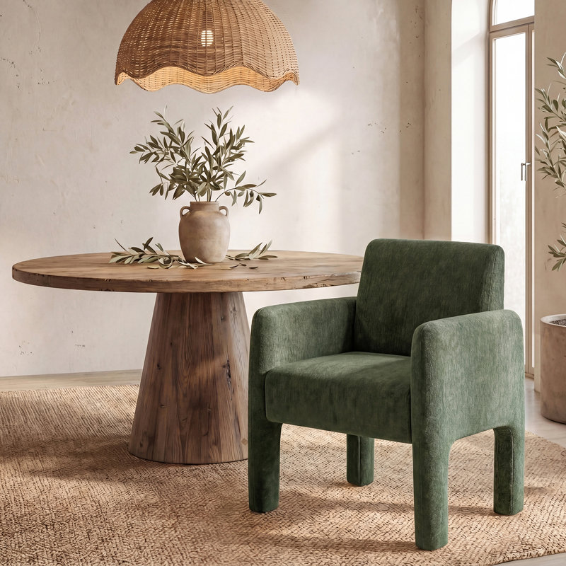  Natalie 26"W Modern Upholstered Fully Assemble Dining Chair with Solid Wood Legs, Green