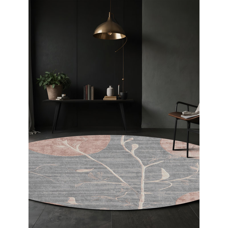 Tapis gris soyeux et moelleux, Rond 7 pi