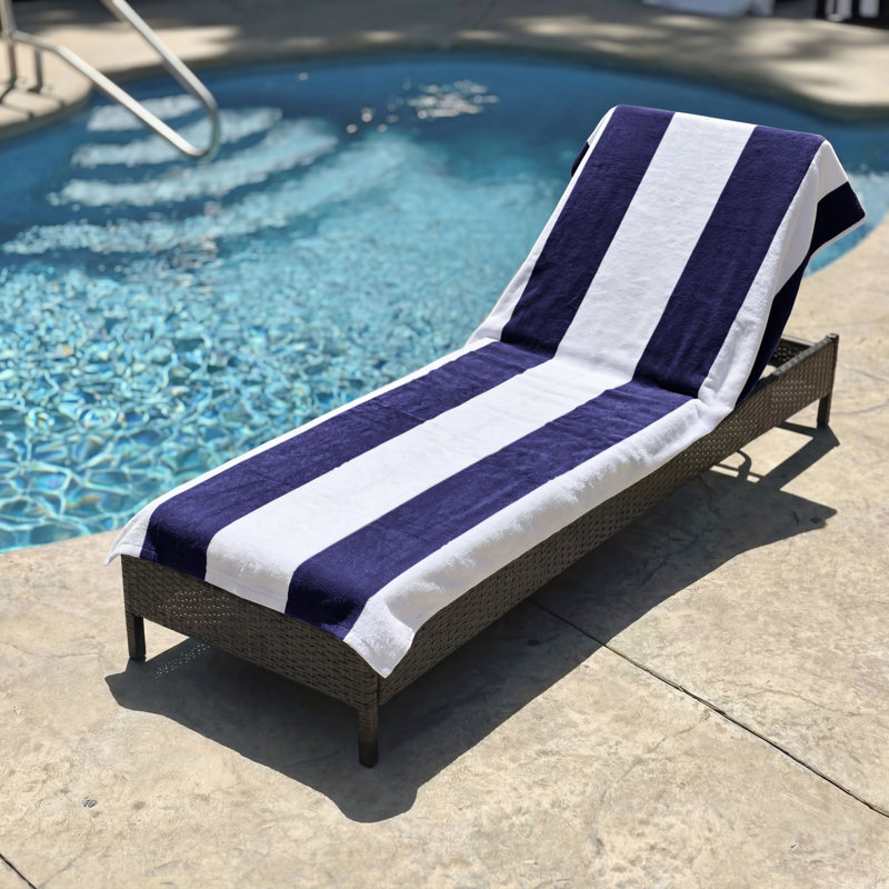 Serviette de plage en coton à rayures Cabana, Bleu