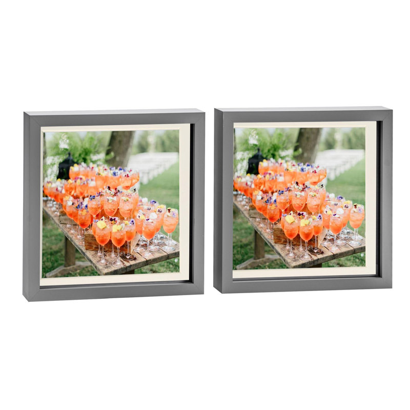 Bevelled Shadow Box Picture Frame with Mat, Grey/Ivory