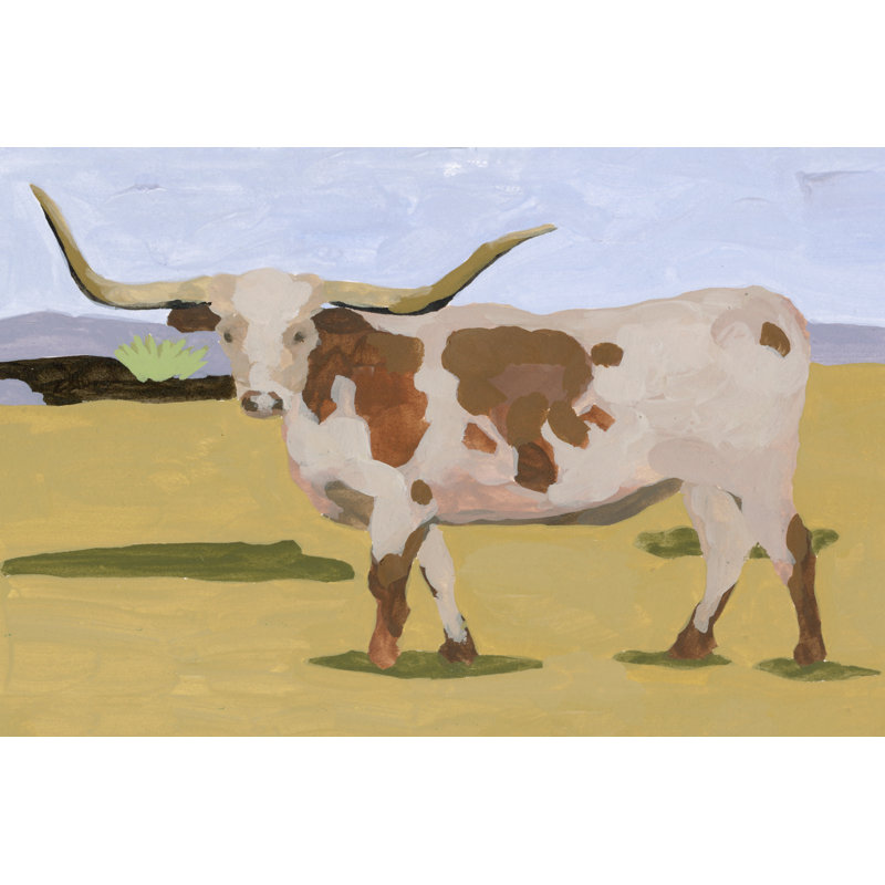 «Longhorn Bétail I» par Melissa Wang - peinture sur toile tendue, H 32 po x l 48 po