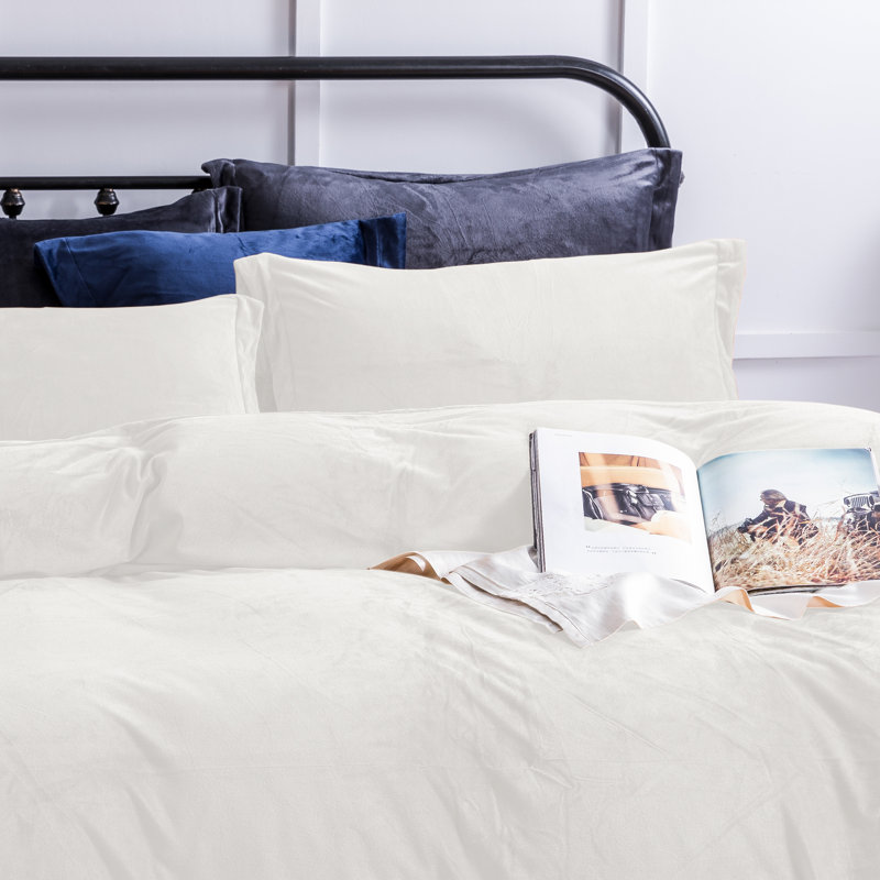 3 Pieces Comforter Cover Set, Flannel Duvet Cover Set With Zippered - NTBAY, King, White