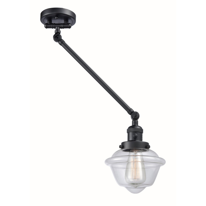 Bras articulé à 1 lumière à intensité variable Calliope, Transparent, Noir mat, Ampoule incandescente rétro de 60 watts