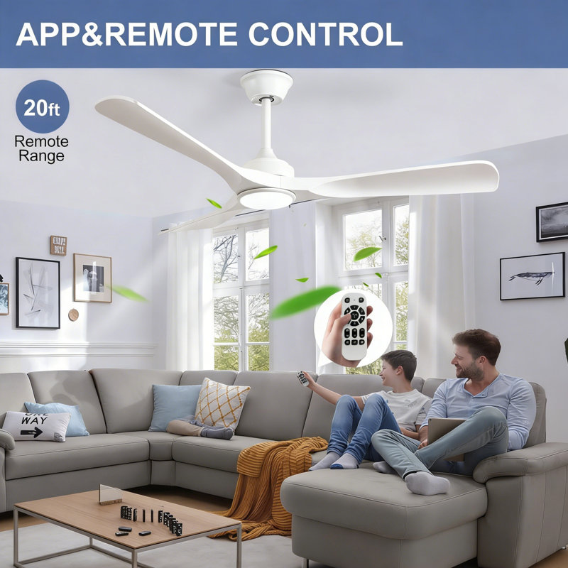 Ventilateur de plafond blanc moderne 52 po avec lumière et télécommande, Blanc
