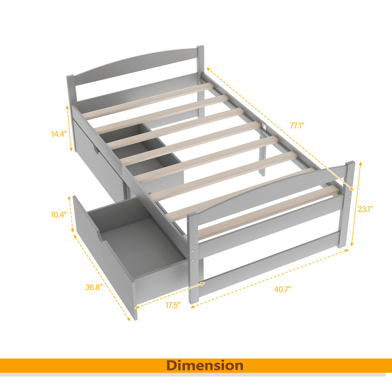Lit plateforme simple avec deux tiroirs, Gris