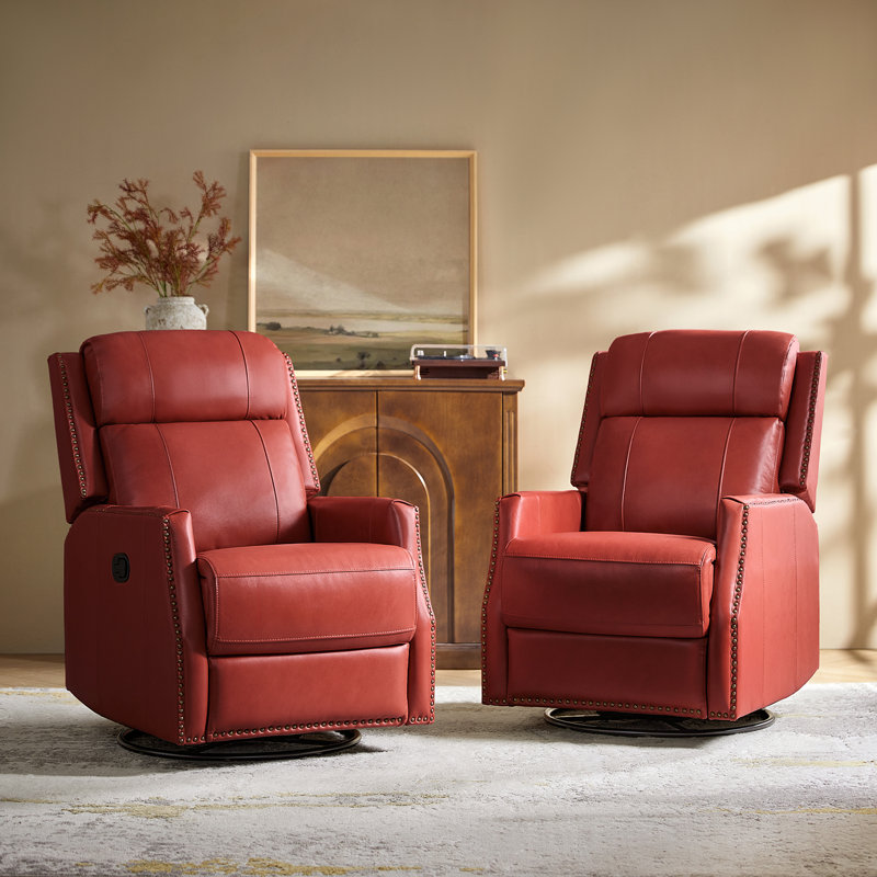 Bronaich Genuine Leather Manual Swivel Recliner (set of 2), Red