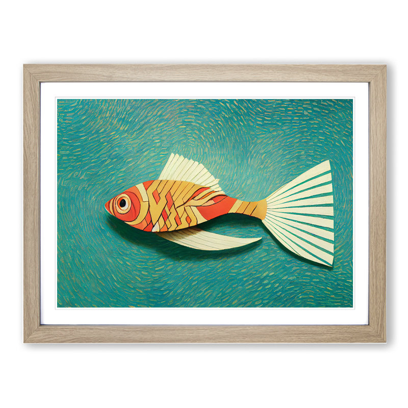 XH1022-7259X Quirky Fish - Single Picture Frame Print, 46cm H x 64cm W x 2cm D, Oak Framed