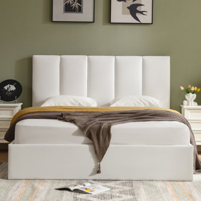 Reman Lift Up Storage Upholstered Platform Bed, Linen Upholstered Bed Frame With 2 Reading Lights