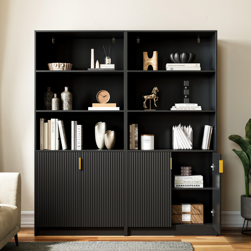 70.9" H Bookcase With Cabinets, Black