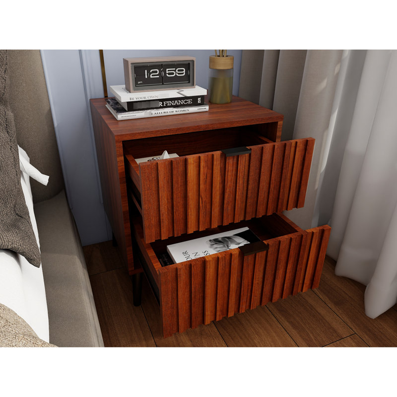 Versatile 2 - Drawer Nightstand With Brown Wood, Engineered Wood Construction, Bedroom Decor Addition Practical Bedside Cabinet In Coffee Color, Storage Solution