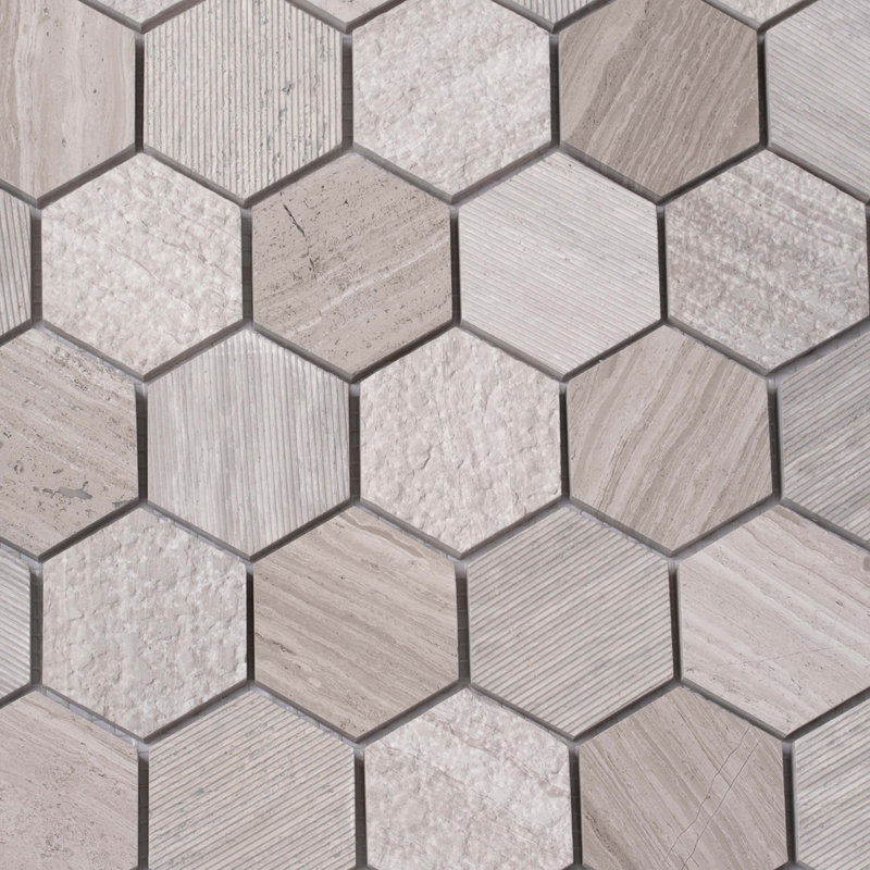 Textured Honeycomb Hexagon Marble Mosaic Tile, Gray