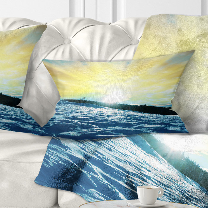 Coussin imprimé «Winter with Blue Waters At Sunset - Sea & Shore», 12 po x 20 po, Rectangulaire