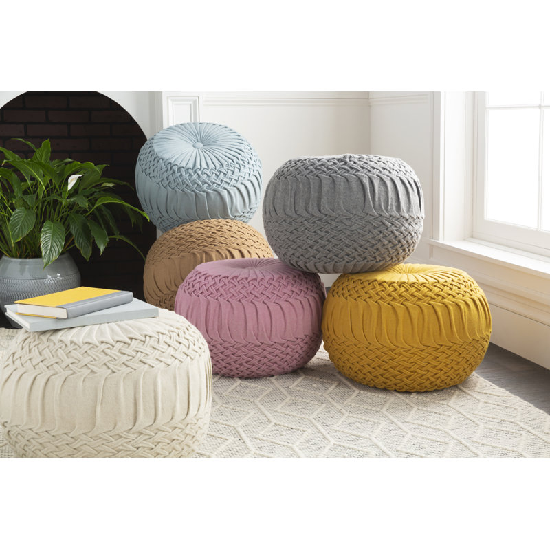 Lohmann Upholstered Pouf, Cream Wool/Nylon