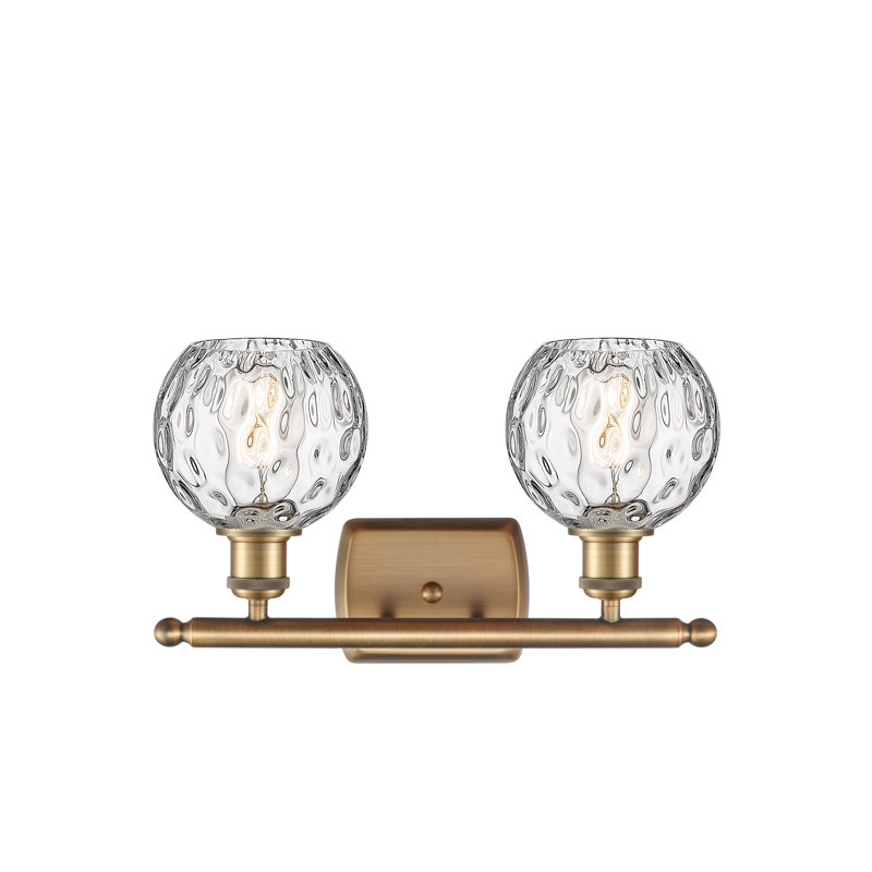 Cindi 16" W 2-Light Steel and Glass Vanity Light, No Bulb Included, Brushed Brass