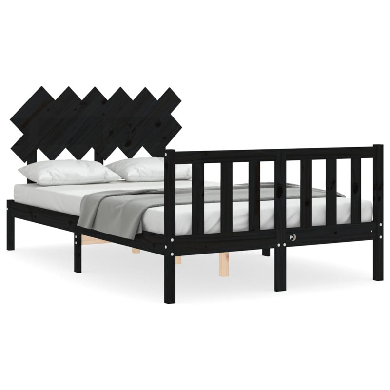Bed Frame with Headboard, Black, Double (4'6)