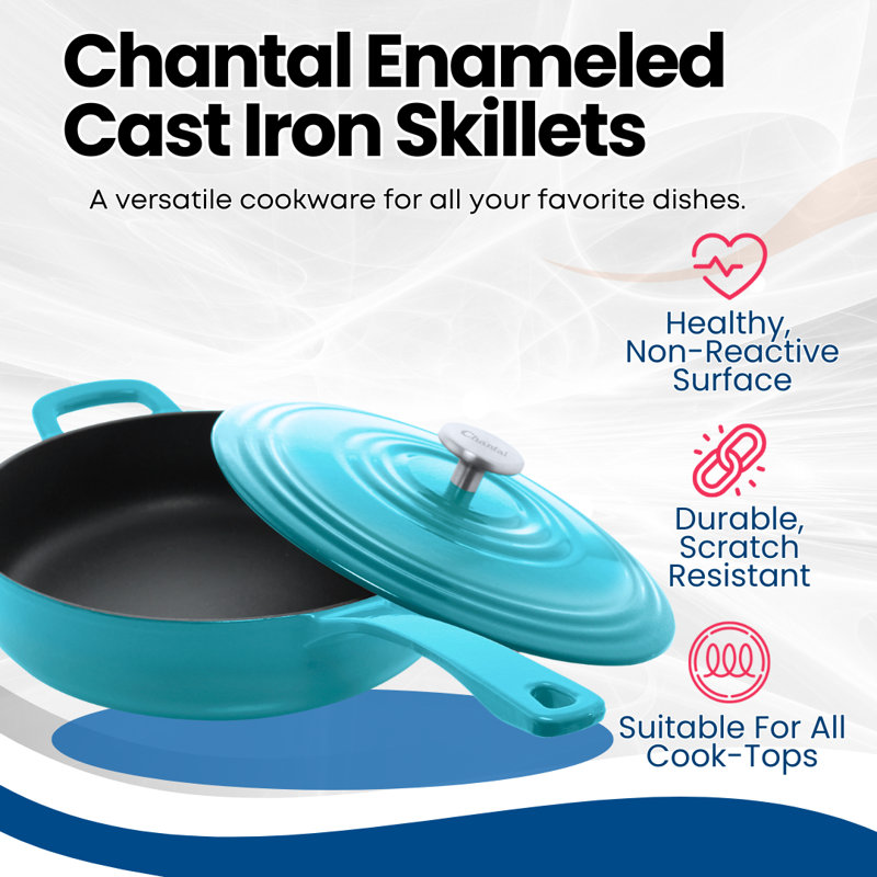 Chantal 10 po Ensemble de poêles en fonte avec couvercle, Bleu