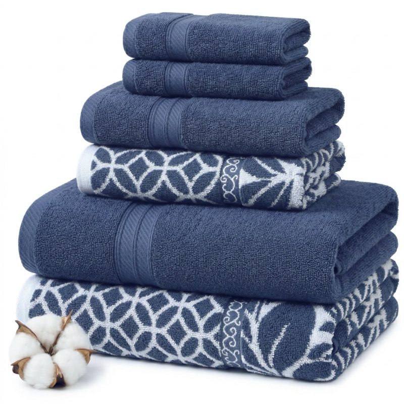 Ensemble de serviettes en jacquard réversible en filigrane de 6 fils filigrané Modern fils - 100% coton, séchage rapide et bain absorbant, débarbouillettes