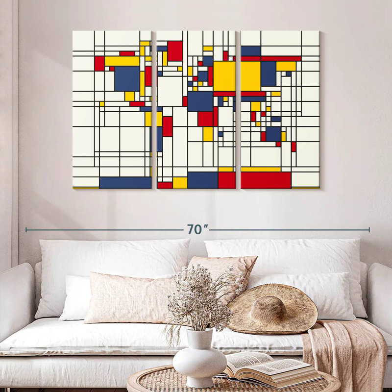 Carte du monde Aliaz style abstrait Mondrian I, H 32 po x l 50 po