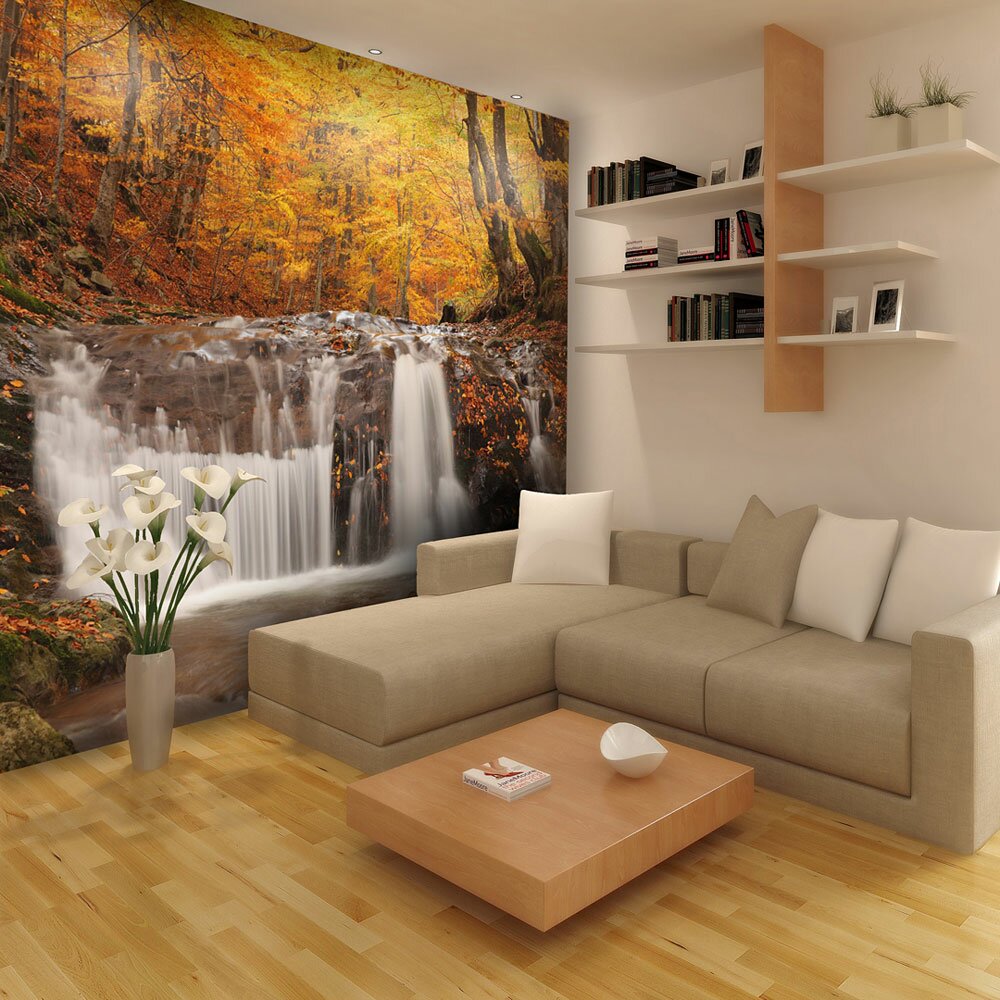 Fototapete Autumn Landscape: Waterfall in Forest 1,54 m x 200 cm