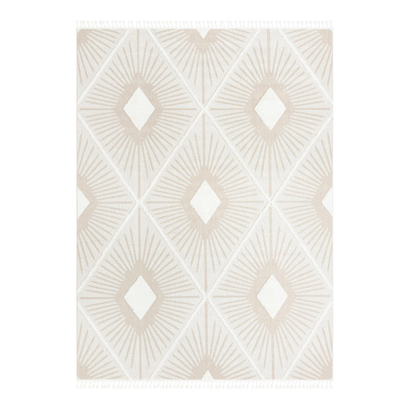 Tapis en polyester tissé à la machine ivoire / blanc Longmeadow, Rectangle 10 pi x 14 pi 1 po