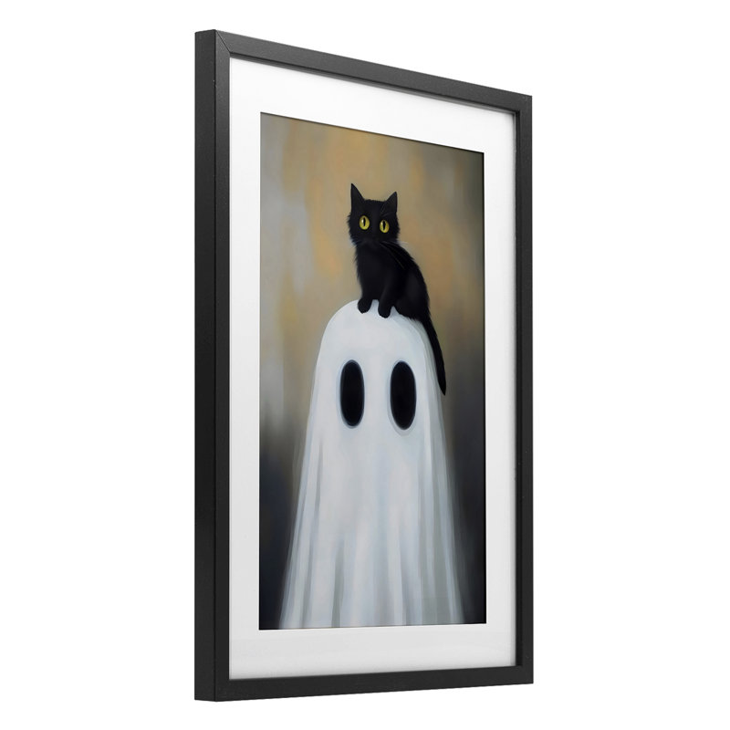 Fantôme et chaton, reproduction encadrée perchée sous verre, design par Arlington Prints, H 20 po x l 14 po