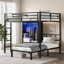 Structure de lit superposé en métal moderne, double sur simple TG avec bureau pliant et garde-robe à DEL, noir élégant et peu encombrant