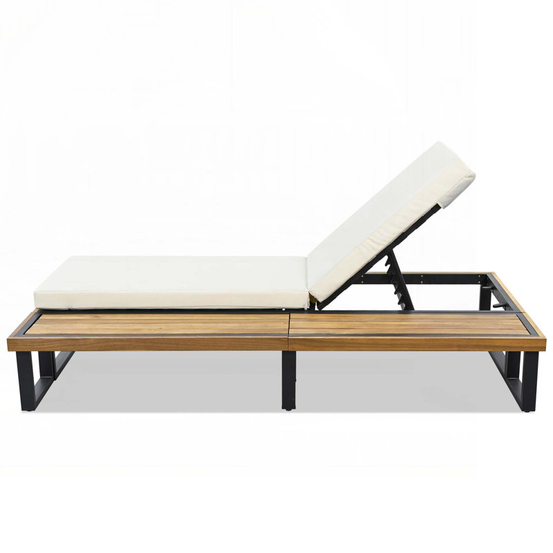 Outdoor Chaise Lounge Chair with 5-Position Adjustable Backrest, Beige
