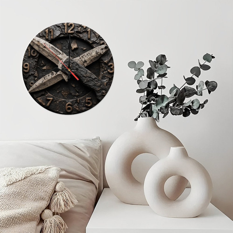 Couteaux croisés sur cadran d'horloge texturé