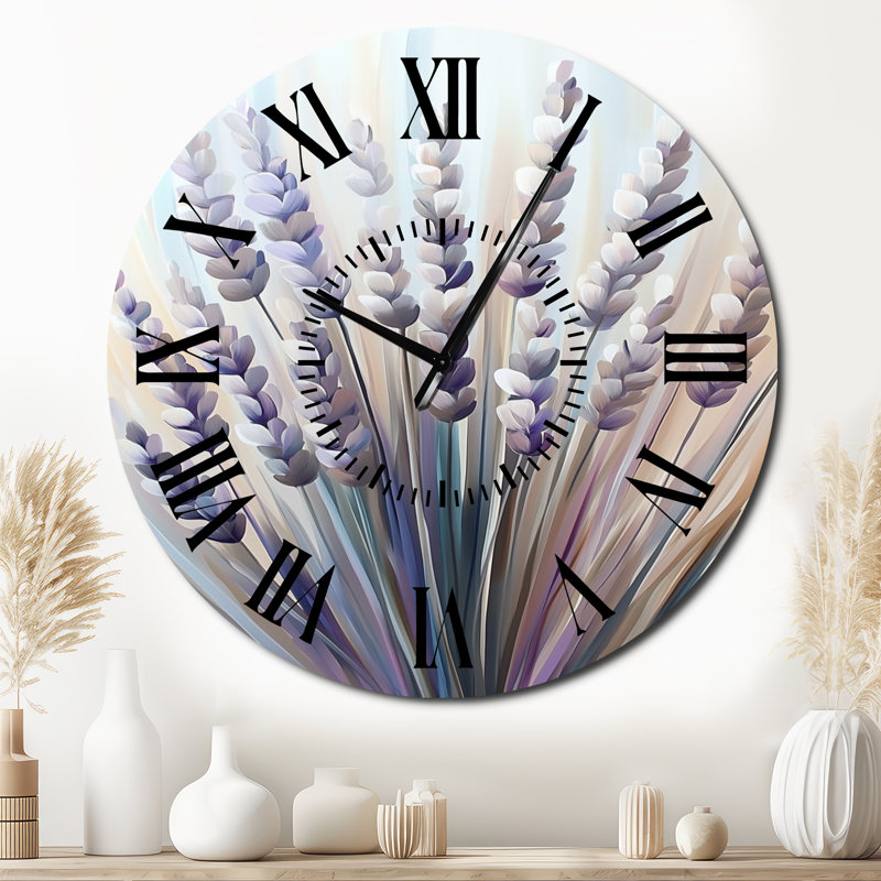 Horloge murale ronde en métal Derie Lavender Reverie, Surdimensionné