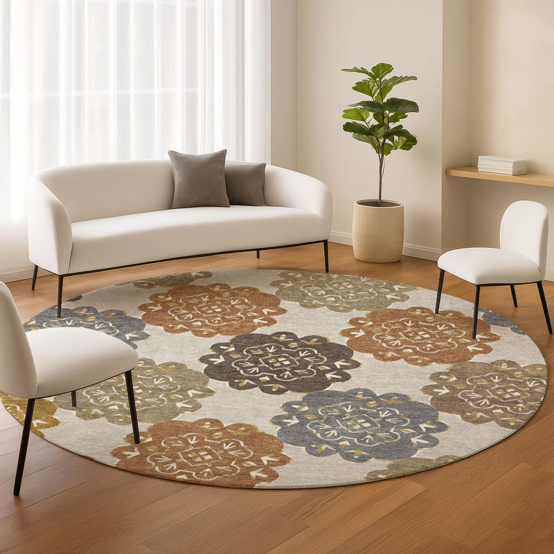 Tapis d'intérieur / extérieur Adalaide ACN2353 lavable à la machine, Rond 8 pi