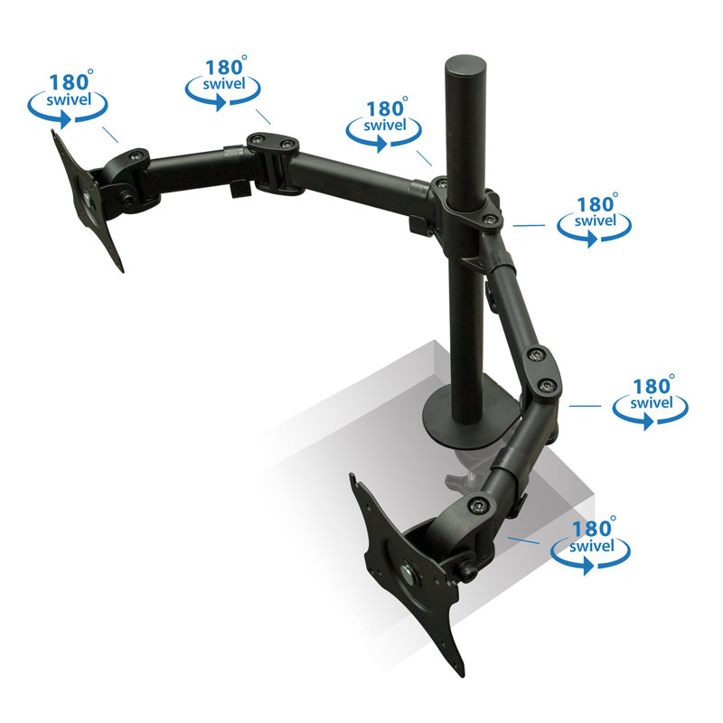 Support de bureau double Mount-It | Deux bras articulés pour deux écrans d'ordinateur 17 - 27 po