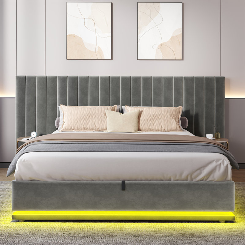 Ottoman Bed With Led Grey, Kingsize (5')