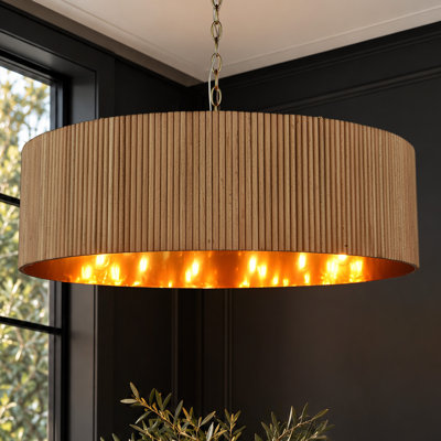 Lustre tambour en bois de ferme à 4 lumières à intensité variable de 30 po pour salle à manger
