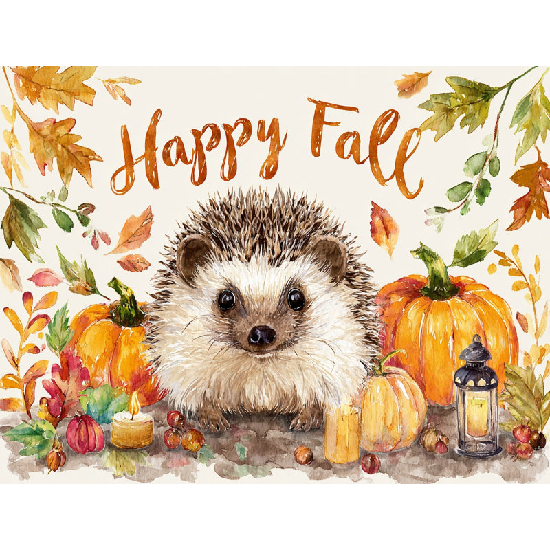 «Happy Fall Hedgehog with Pumpkins», art mural sur toile tendue