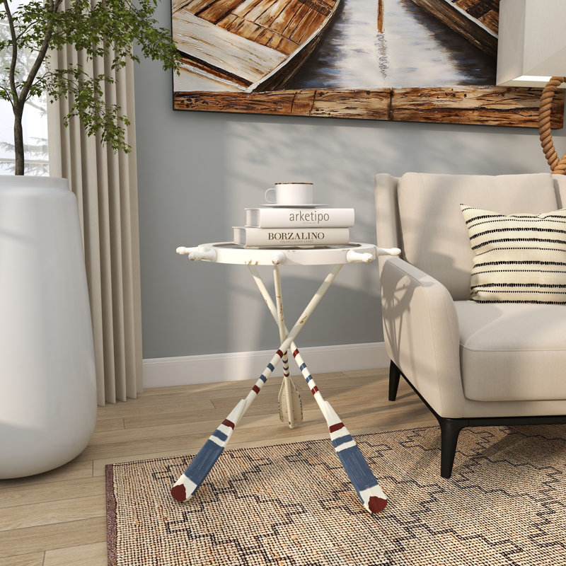 Table d'appoint en métal blanc avec roulettes et pieds en forme de rame