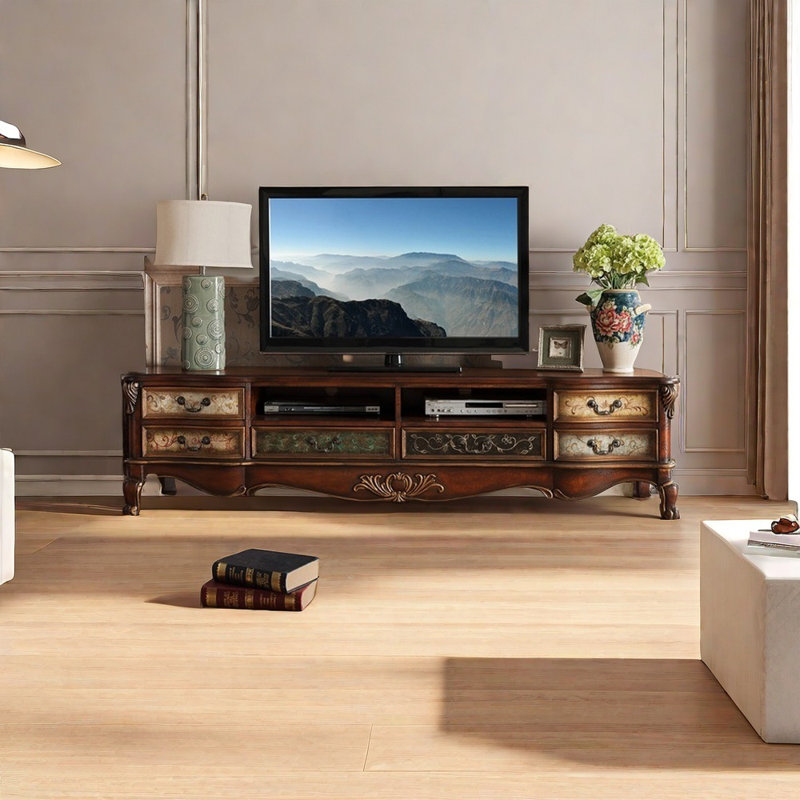 Meuble télé classique à poignée rétro, Brun, 70.87"