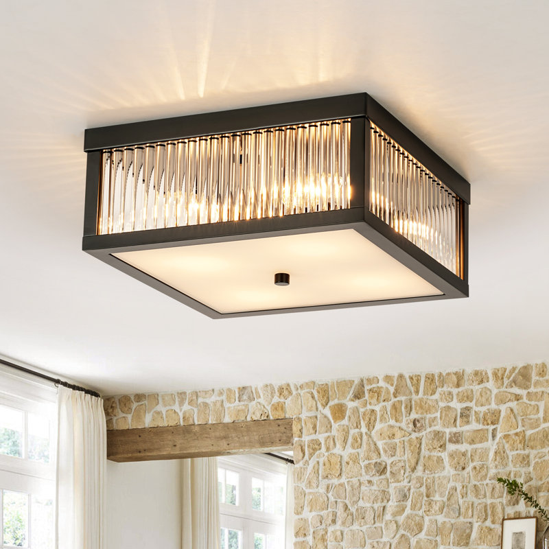 Celora 4 - Light Square Glass Bar Flush Mount Ceiling Light, Black, Matte Black