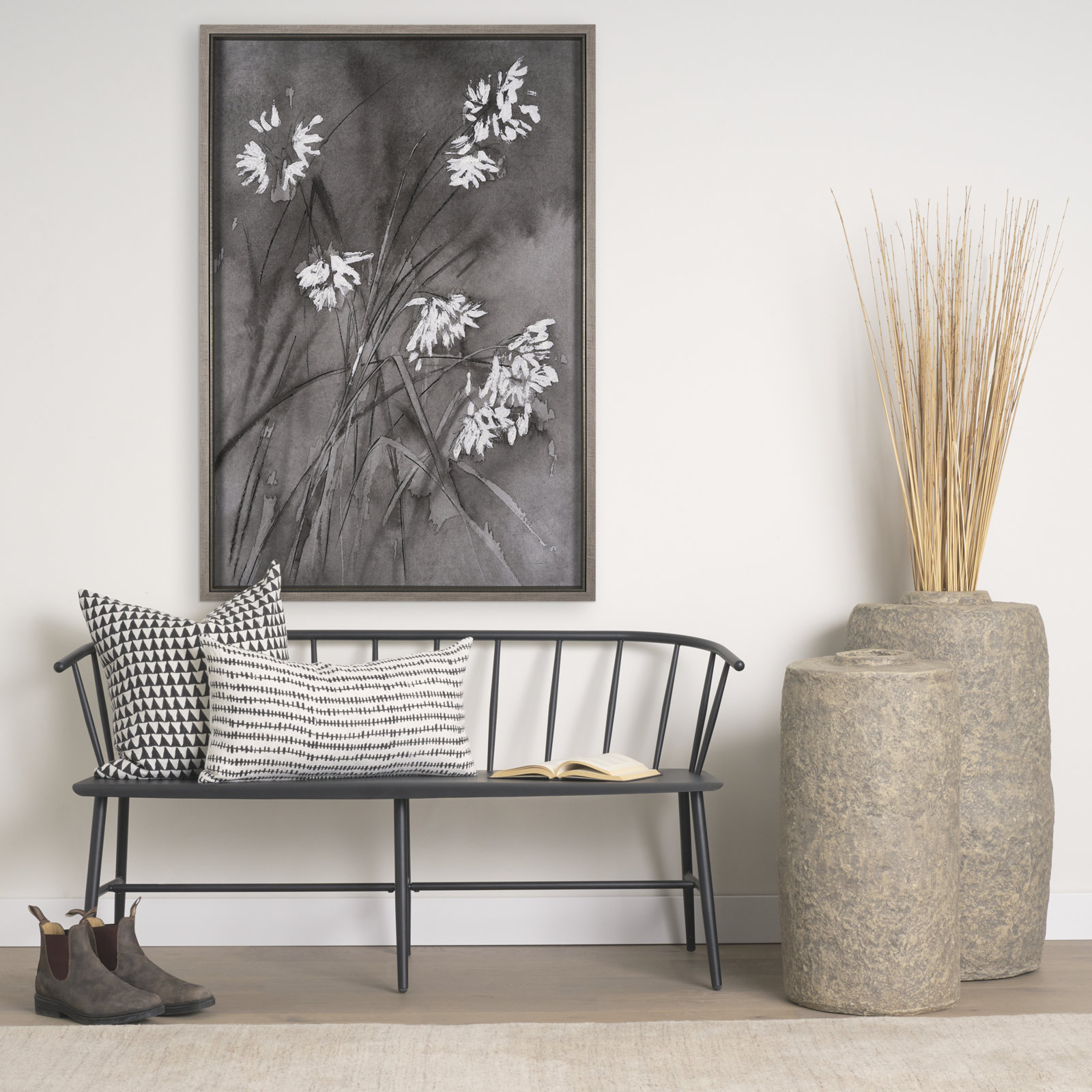 Wildflowers I Charcoal Hand-Embellished Print, Gray, 62" H x 42" W , Wildflowers I Charcoal