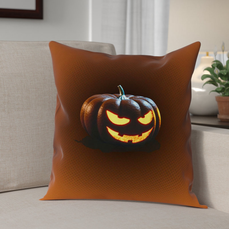 Coussin décoratif d’intérieur jack-o-lantern, 14 po x 14 po, Housse de coussin, Coton