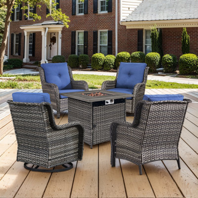 Ensemble de patio extérieur en osier avec coussins 5 pièces