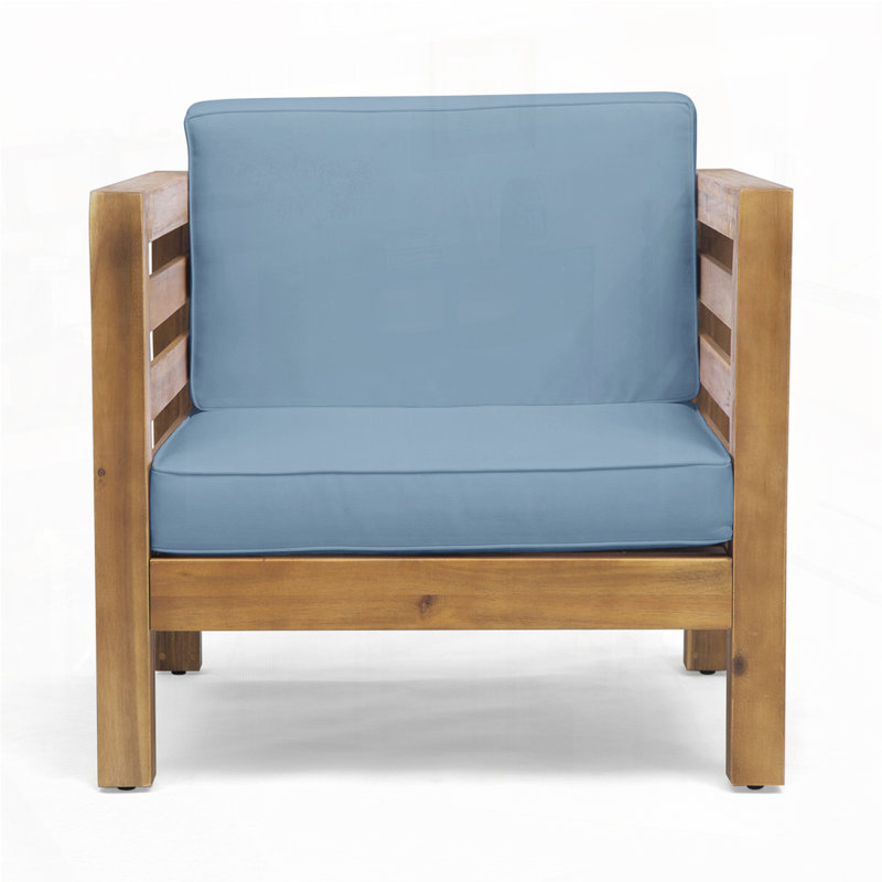 Fauteuils club d'extérieur en bois d'acacia avec coussins, Bleu, Pacanier