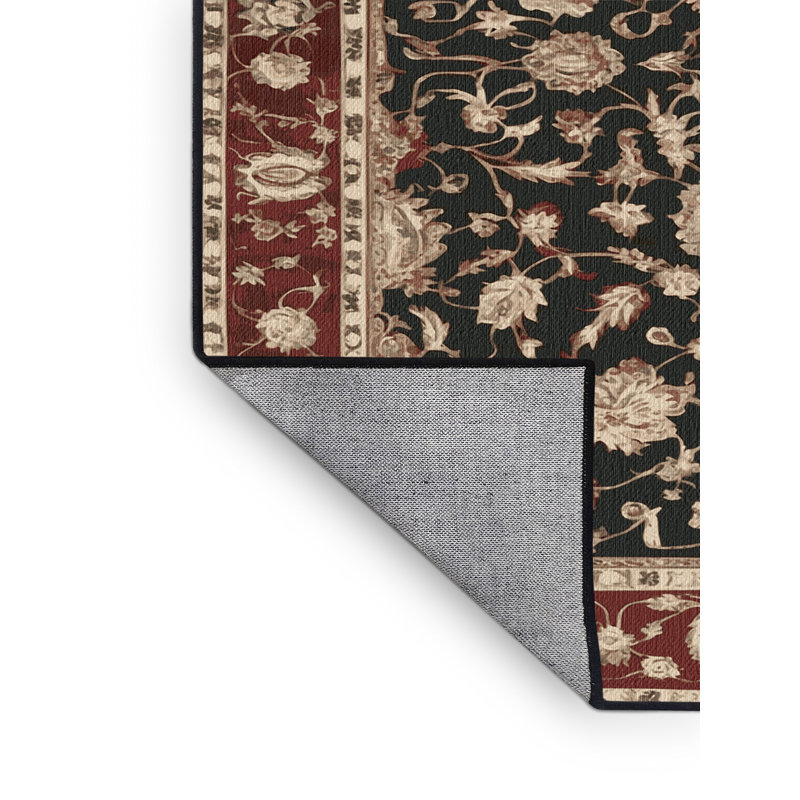 Tapis persan noir lavable à la machine, Carré 8 pi