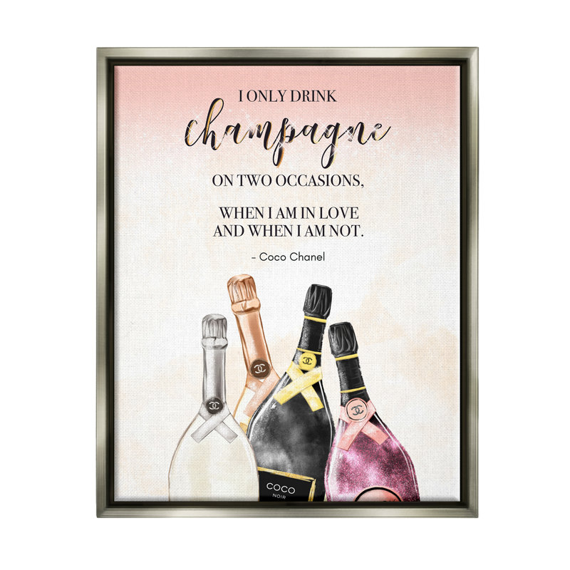 «Champagne and Love Quote» par Ziwei Li, H 31 po x l 25 po x P 1,7 po, Cadre flottant gris lustré